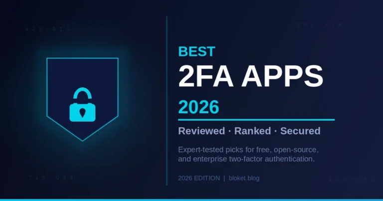 Best two-factor authentication apps 2026 — shield and lock icon on dark navy background