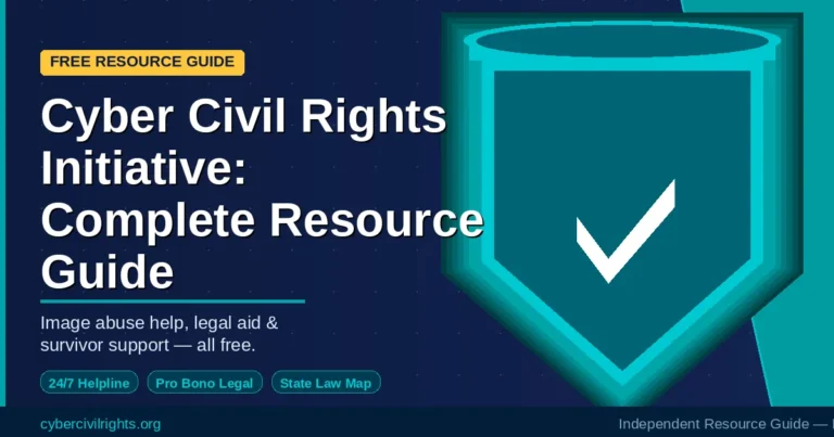 Cyber Civil Rights Initiative resource guide showing helpline number and free legal support for image abuse survivors