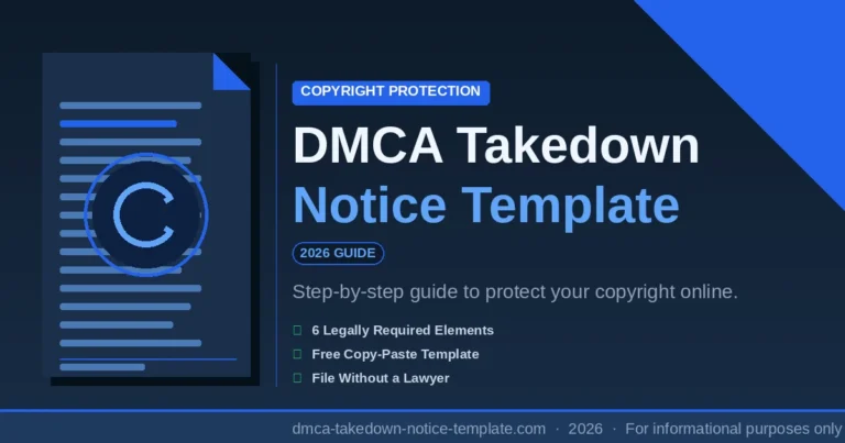 DMCA takedown notice template showing a legal document with copyright symbol and step-by-step filing guide