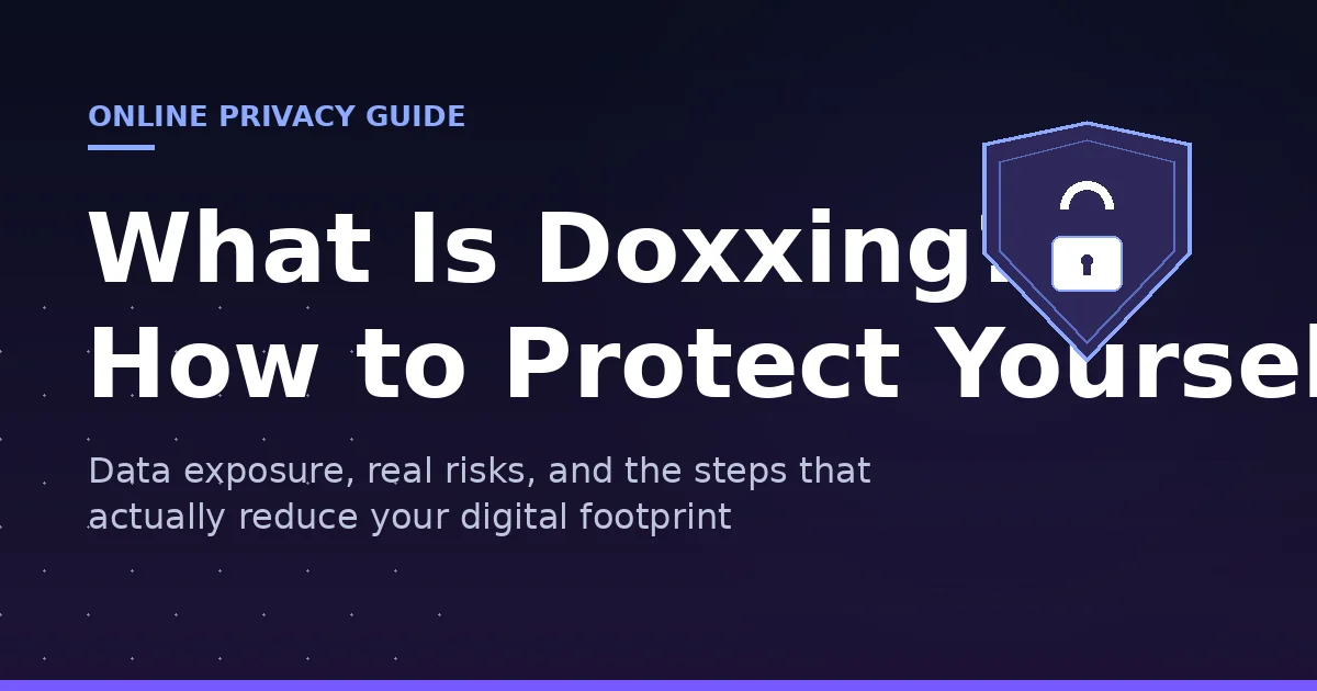 Doxxing guide cover image showing a digital shield and lock icon on a dark blue background