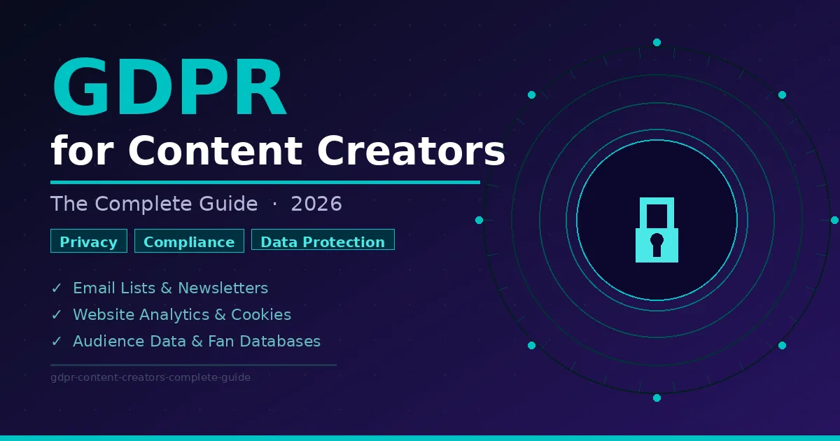 GDPR for content creators guide showing a privacy lock icon with compliance checklist for newsletters and websites