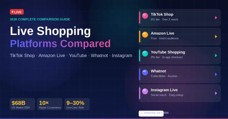 Live shopping platforms compared — TikTok Shop, Amazon Live, YouTube Shopping, Whatnot, and Instagram Live ranked