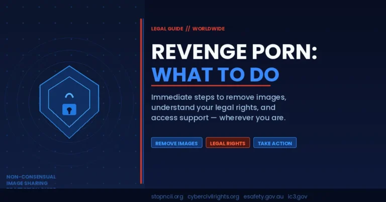 Revenge porn what to do — shield and lock icon representing legal protection and image removal for NCII victims