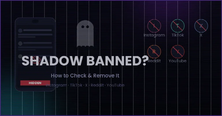 Shadow ban check guide showing hidden social media content across Instagram, TikTok, X, Reddit, and YouTube