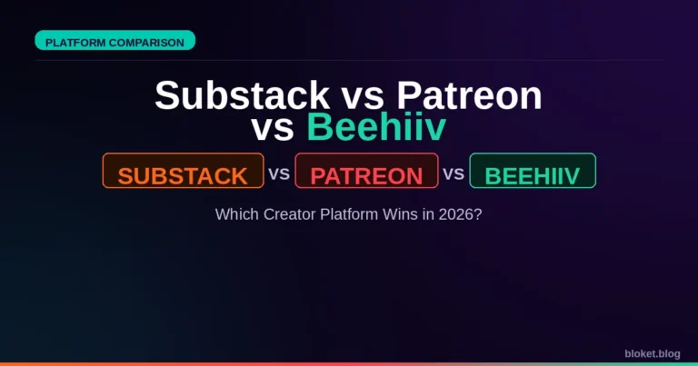Substack vs Patreon vs Beehiiv platform comparison showing three creator monetization options