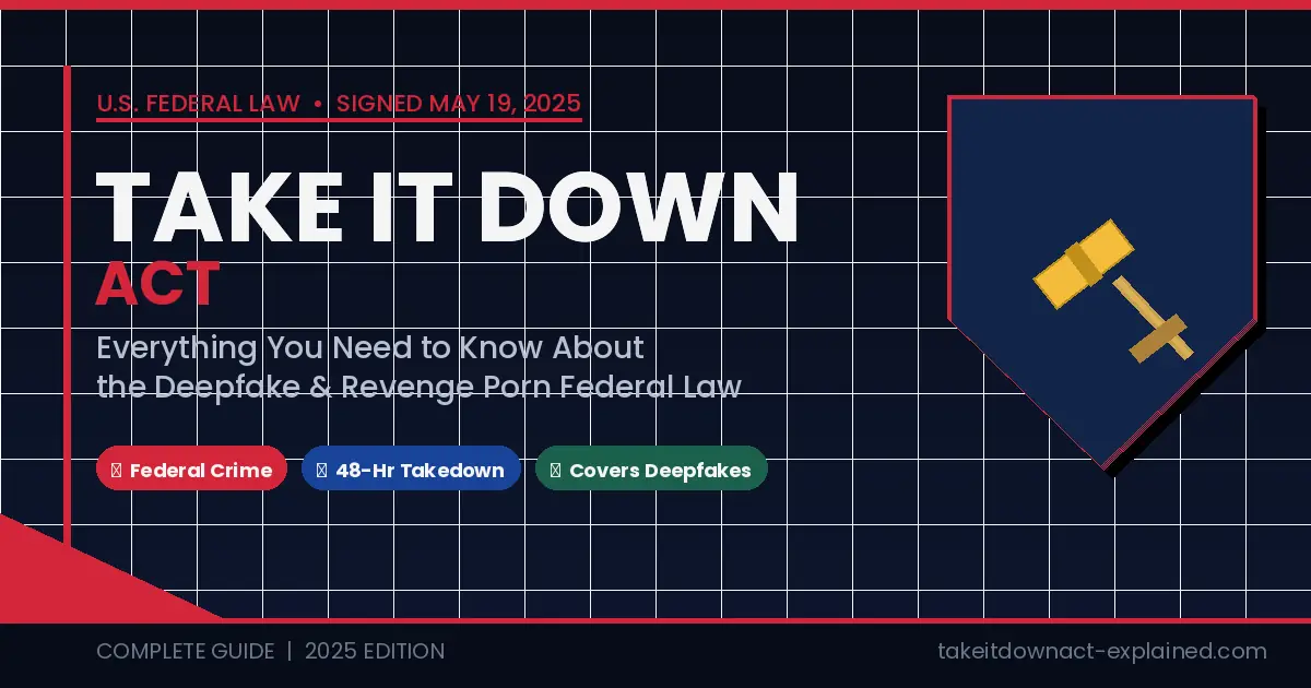 TAKE IT DOWN Act federal law — gavel and shield graphic representing the 2025 US deepfake and revenge porn legislation