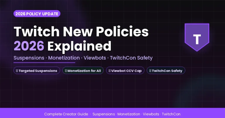 Twitch new policies 2026 — suspension types, monetization tools, viewbot caps, and TwitchCon safety rules explained