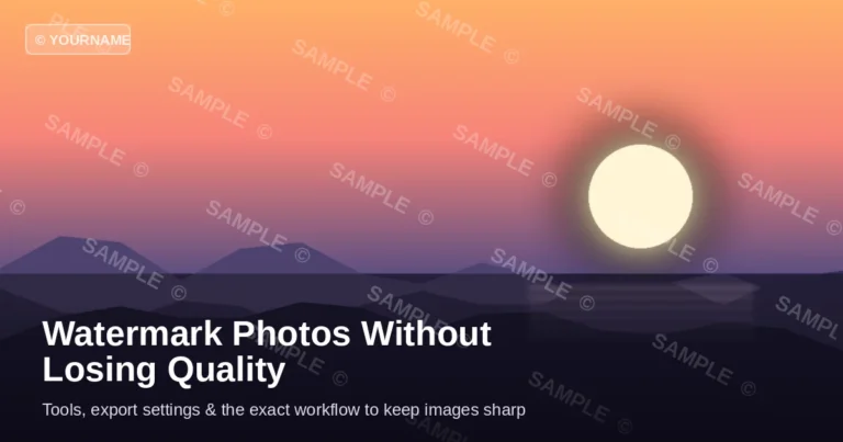Watermark photo without losing quality: sunset landscape with faint tiled sample watermark overlay