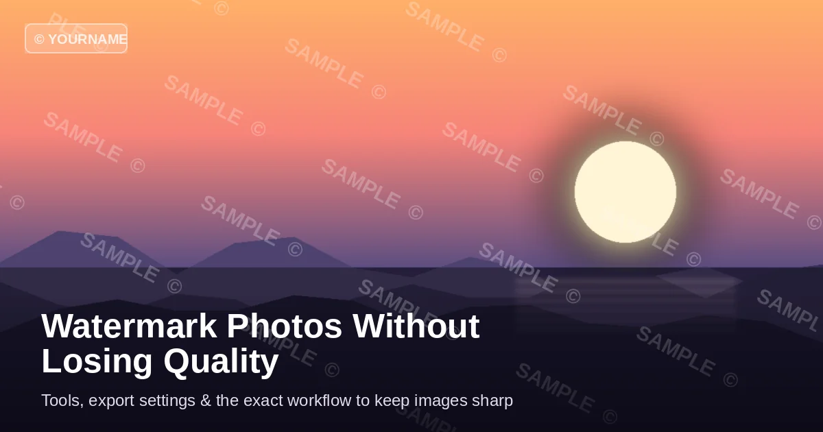 Watermark photo without losing quality: sunset landscape with faint tiled sample watermark overlay