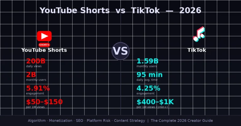 YouTube Shorts vs TikTok 2026 comparison showing key stats for both platforms side by side
